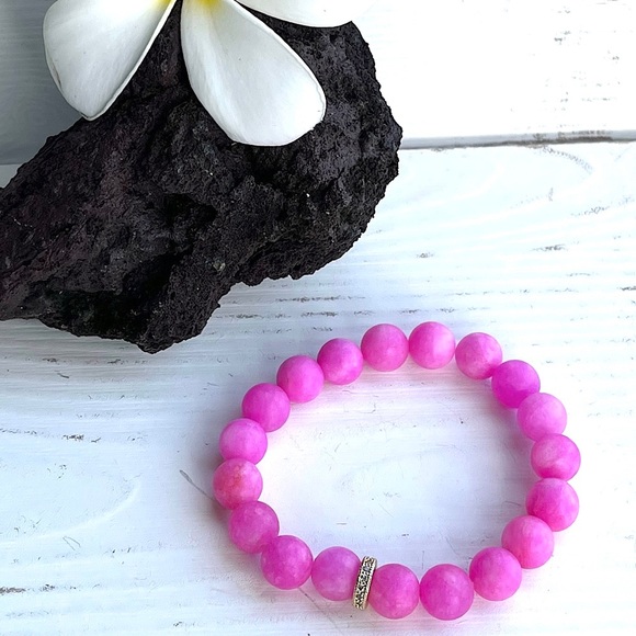 Crystal Chalcedony Beaded Bracelet - Pink Punch - Picture 2 of 4